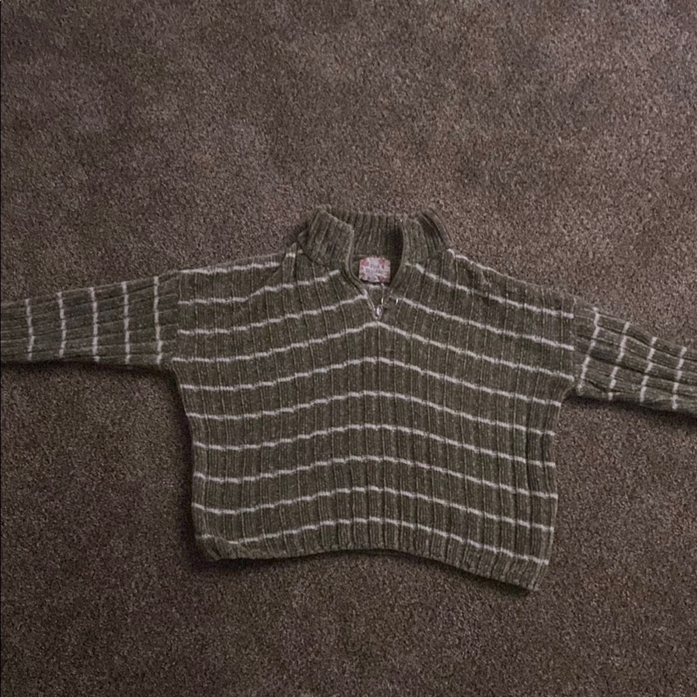 Green Striped Half-Zip Sweater